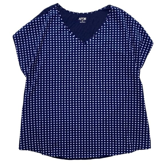 Apt.9 Blouse Top Women's 0X Plus Blue Navy V-Neck Mixed-Media Geo-Print Soft - Picture 5 of 9